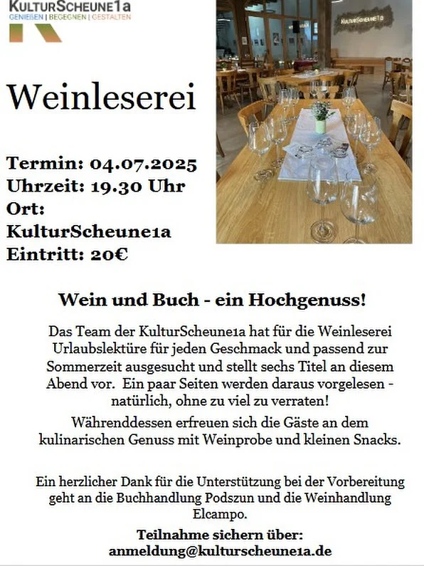 Für Kurzentschlossene..
Heute sind wieder Plätze bei der Weinleserei am Freitag frei geworden.
Unser wunderbarer Genussabend mit Wein, kleinen Snacks und passender Urlaubslektüre 🍷🏖️📚
Schreibt mir einfach..